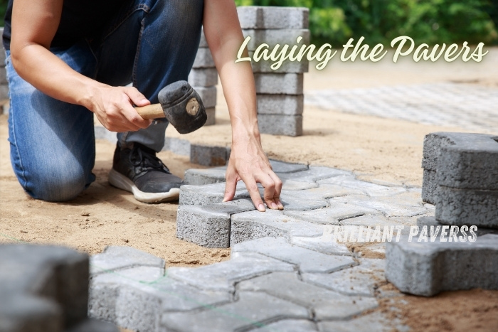 A worker expertly laying interlocking paver blocks on a prepared sand base, showcasing the quality craftsmanship and professional installation services by Brilliant Paverss in Coimbatore. The image highlights the precision and durability of the paver materials, perfect for enhancing any outdoor space with a reliable and attractive surface.