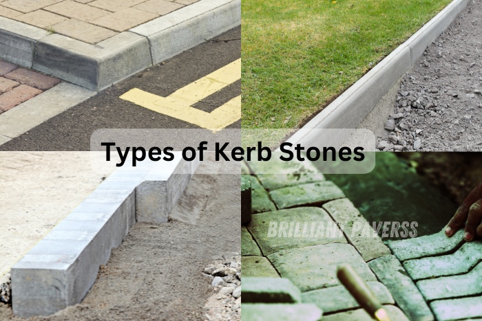 The diversity in kerb stone styles, from classic road kerbs to decorative garden edges, emphasizing the high-quality and versatile solutions available at Brilliant Paverss for enhancing any outdoor space.